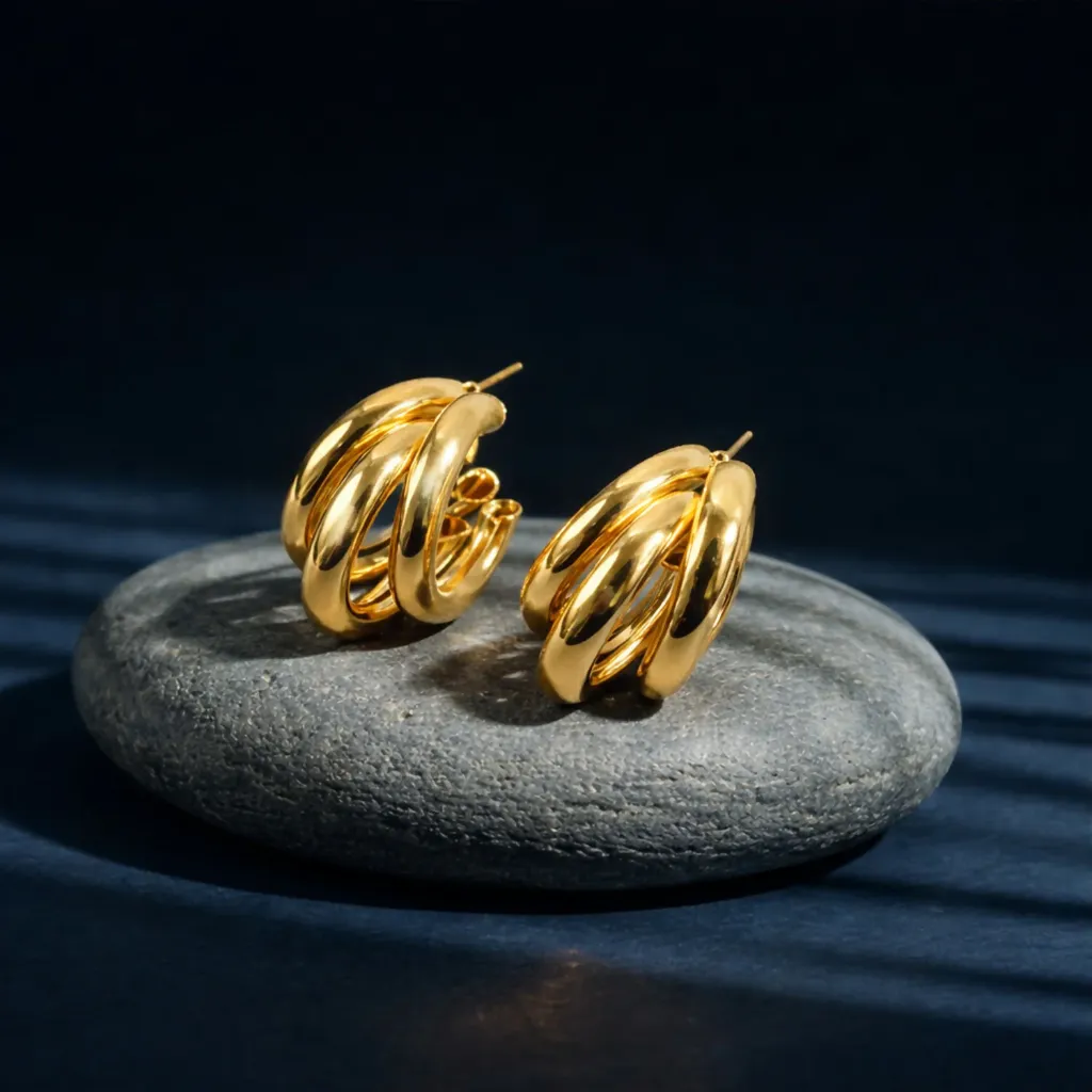 Gold Plated Multi Layer Hoop Earrings